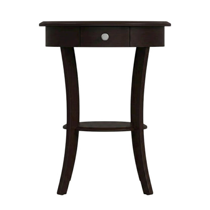 Round Accent Table, Brown, Drawer, Round Shelf, End Table