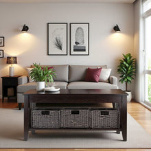 Espresso Coffee Table with Storage Baskets – Elegant Living Room Table