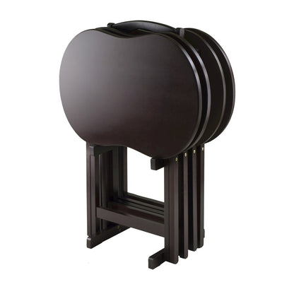 Dark Espresso Solid Wood TV Tray Set – Folding Snack Tables with Stand