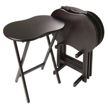Dark Espresso Solid Wood TV Tray Set – Folding Snack Tables with Stand