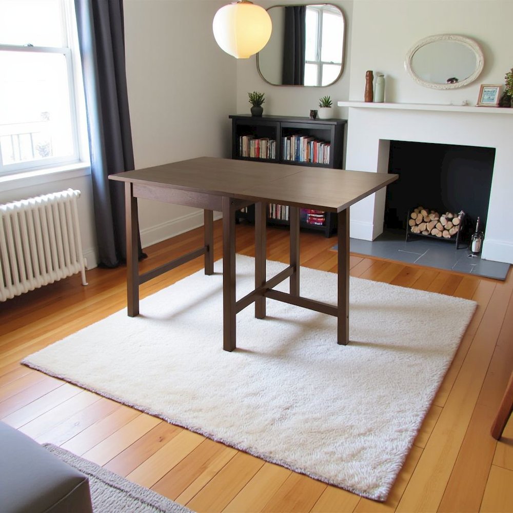 Antique Walnut Foldable Dining Table – Small Round Drop Leaf Table