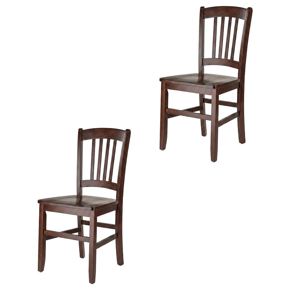 Solid Wood Stacking Dining Chair with Slat Back for Dining Room, Walnut, Set of 2