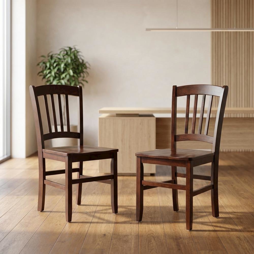 Solid Wood Stacking Dining Chair with Slat Back for Dining Room, Walnut, Set of 2