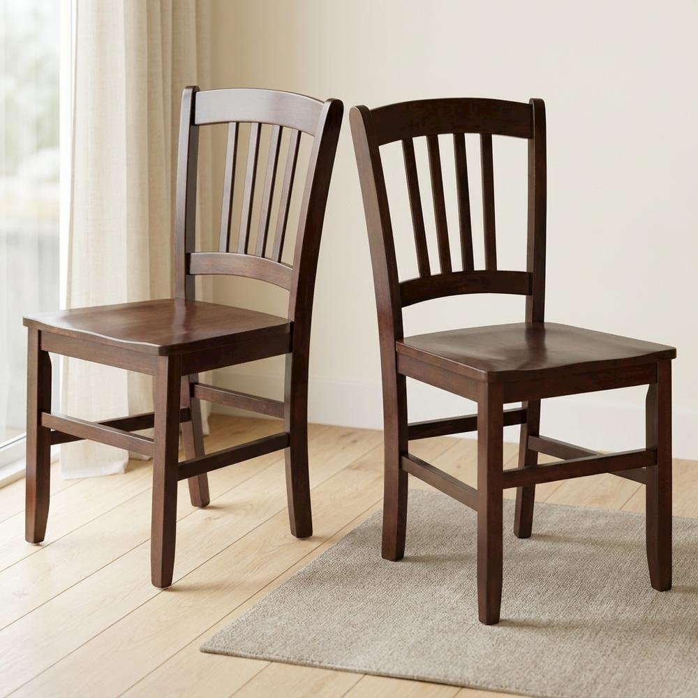 Solid Wood Stacking Dining Chair with Slat Back for Dining Room, Walnut, Set of 2