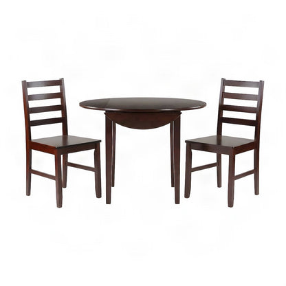 Solid Wood Small Dining Table Set with Drop Leaf and Ladderback Chairs, Walnut