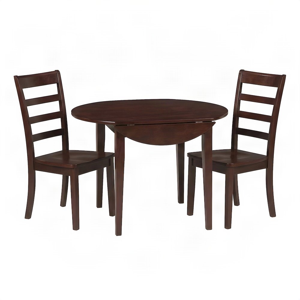 Solid Wood Small Dining Table Set with Drop Leaf and Ladderback Chairs, Walnut