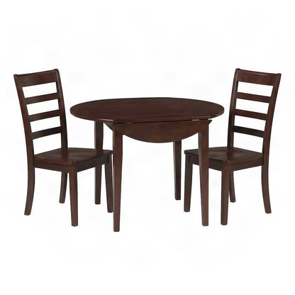 Solid Wood Small Dining Table Set with Drop Leaf and Ladderback Chairs, Walnut