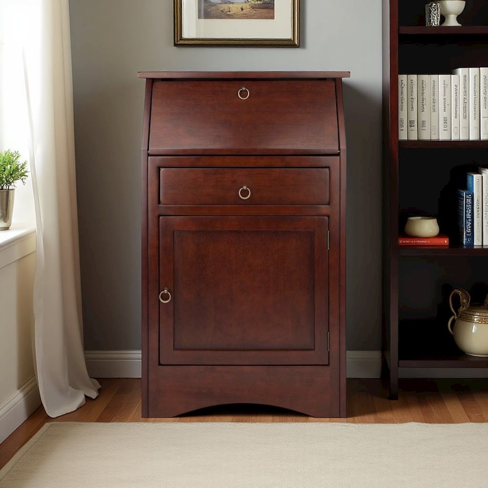 Walnut Secretary Desk – Classic Roll Top Hidden Desk with Storage