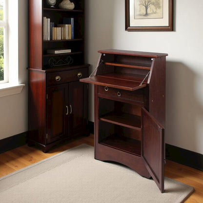 Walnut Secretary Desk – Classic Roll Top Hidden Desk with Storage