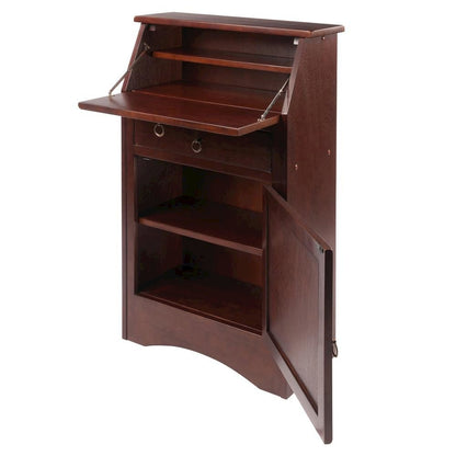Walnut Secretary Desk – Classic Roll Top Hidden Desk with Storage