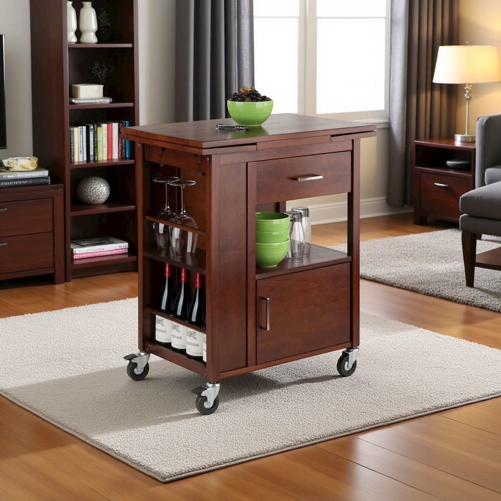 Walnut Kitchen Island Cart – Rolling Kitchen Island on Wheels