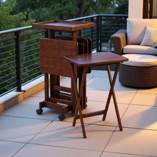 Walnut Solid Wood TV Tray Set – Folding Snack Tables for Dining & Work