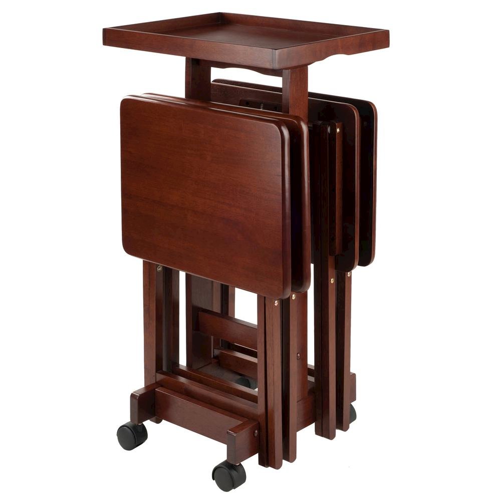 Walnut Solid Wood TV Tray Set – Folding Snack Tables for Dining & Work