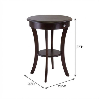 Round Accent Table, Brown, Drawer, Round Shelf, End Table