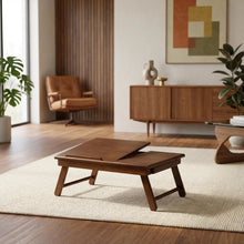 Flip Top Lap Desk, Foldable Legs, Tilting Surface, Storage Drawer, Brown