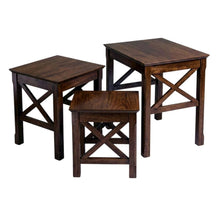 Solid Wood 3 Piece Nesting Tables Set With Stackable Design In Cappuccino Finish