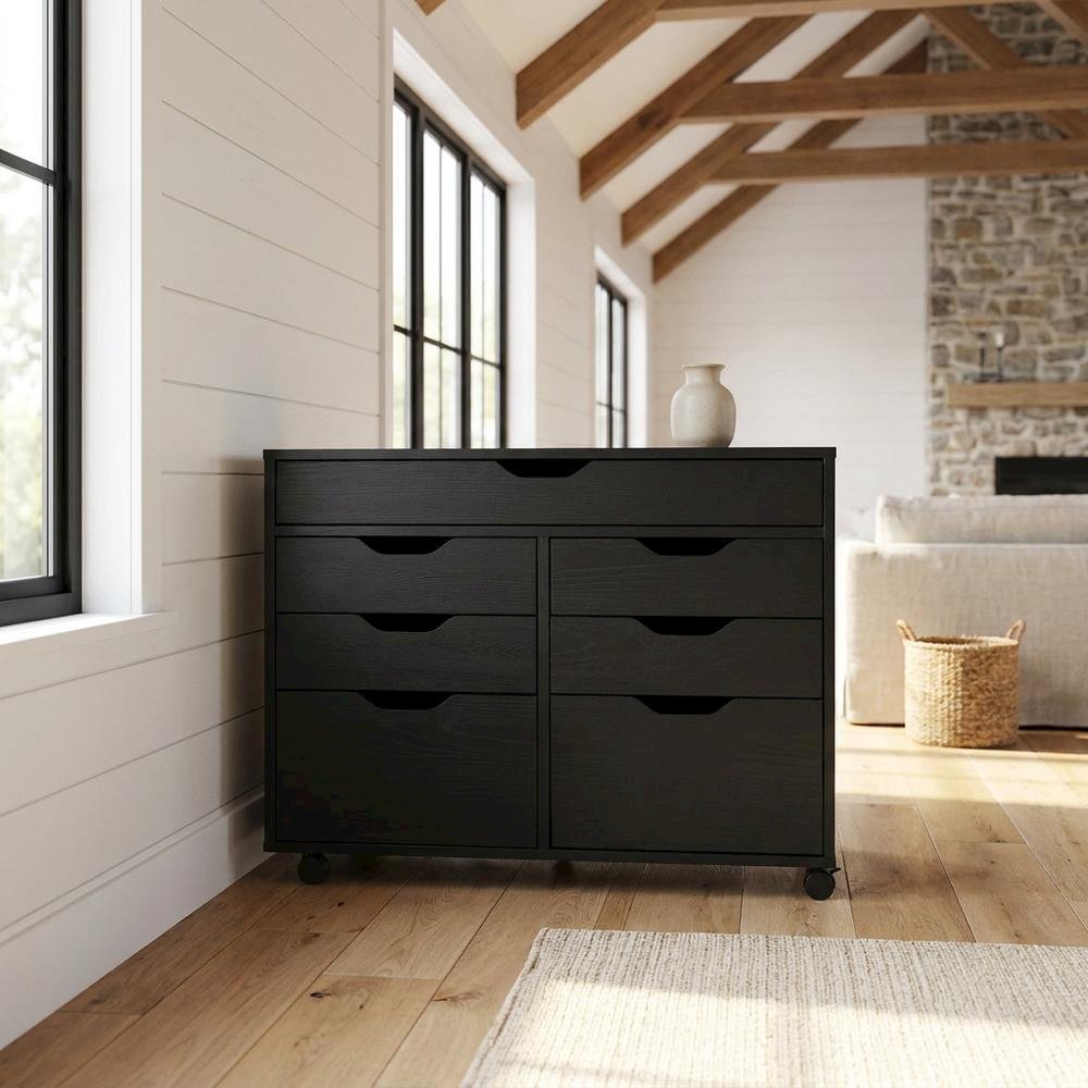 Composite Wood Buffet Cabinet with Open Shelves for Kitchen or Pantry, Black