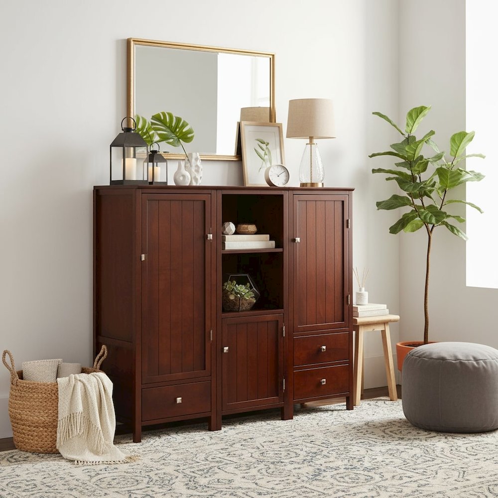 3-Piece Storage Set, 3 Cabinets, 3 Drawers, 5 Shelves, Solid Wood, Brown