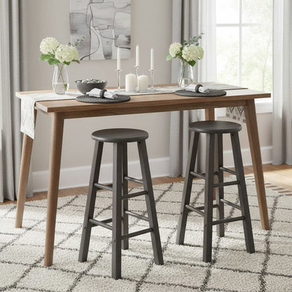 2-PC Bar Stool Set, Solid Wood, Round Seat, Squared Legs, 29 Inch Height