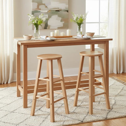 2-Pc Solid Wood Bar Stools, 29" Round Seat, Natural Finish