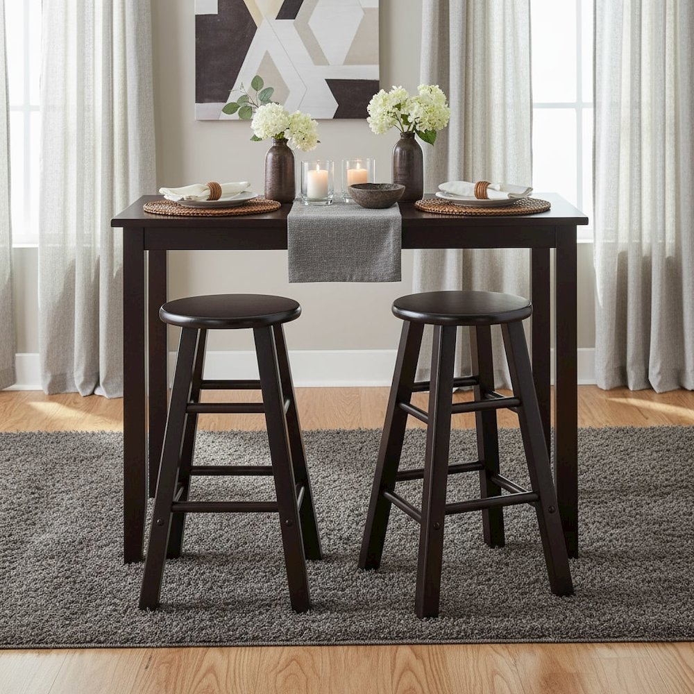 2-Piece Counter Stool Set, Round Seat, Solid Wood, Espresso Finish
