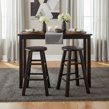 2-Piece Counter Stool Set, Round Seat, Solid Wood, Espresso Finish
