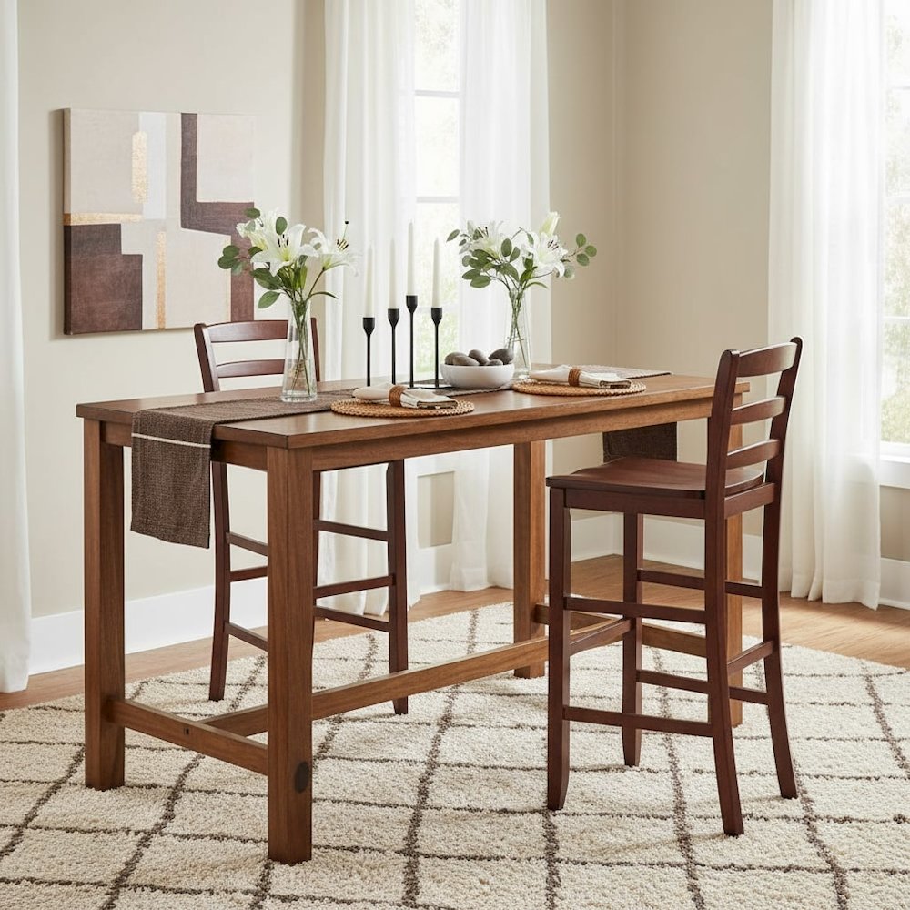 2-Pc 30" Ladder Back Bar Stools, Antique Walnut