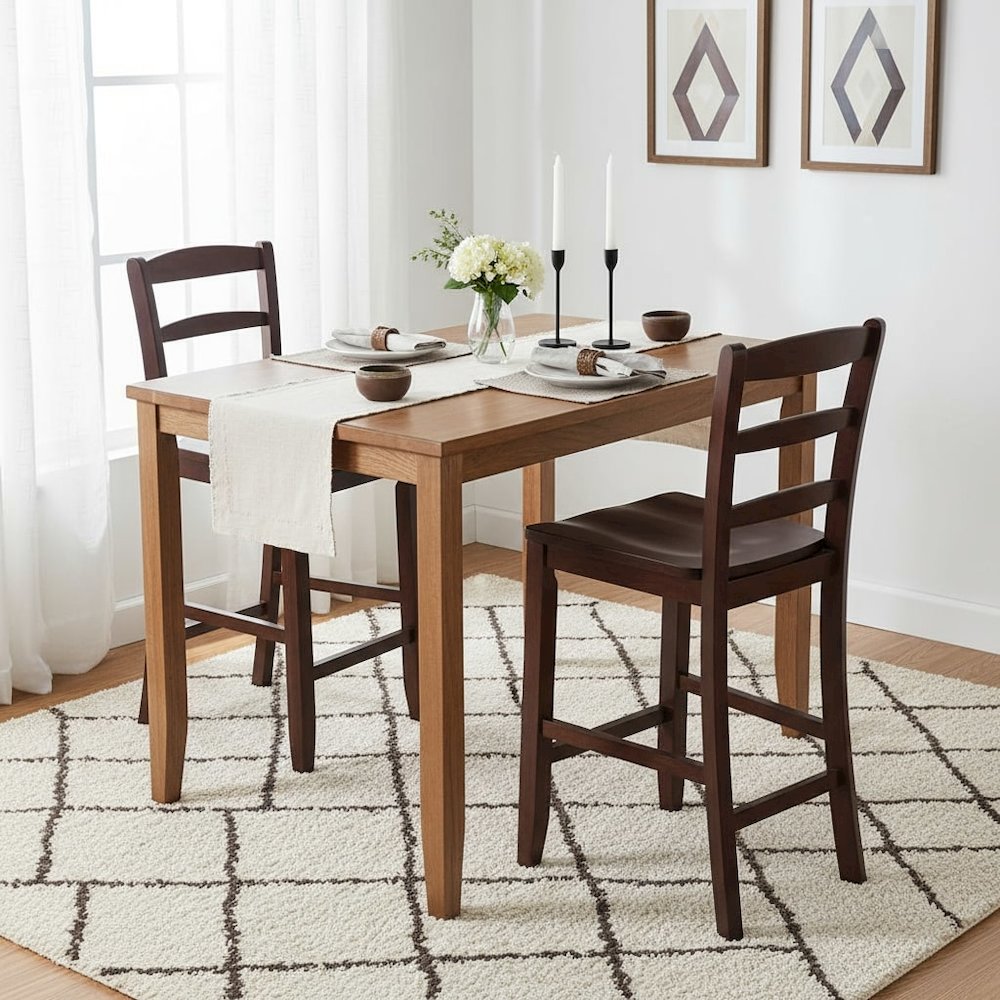 2-Pc 24" Ladder Back Counter Stools, Antique Walnut