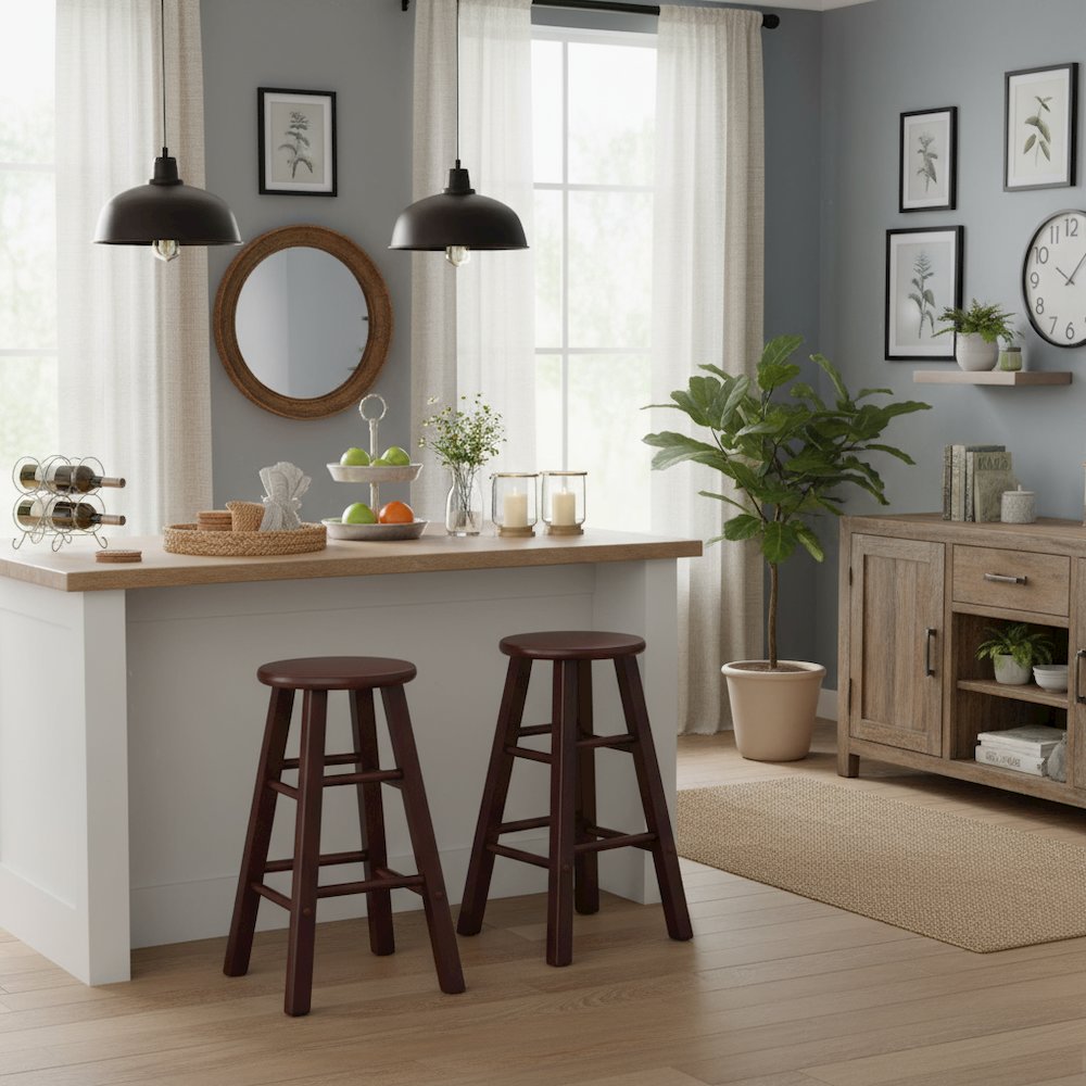 Walnut Solid Wood Kitchen Stools Set of 2, Bar Chairs for Counter Seating