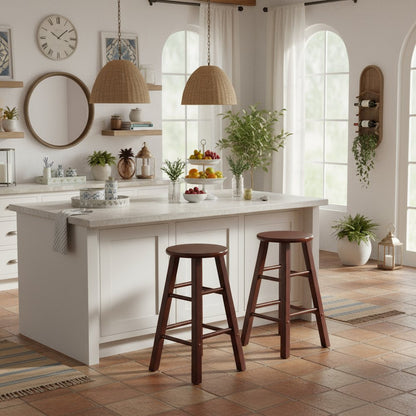Walnut Solid Wood Kitchen Stools Set of 2, Bar Chairs for Counter Seating