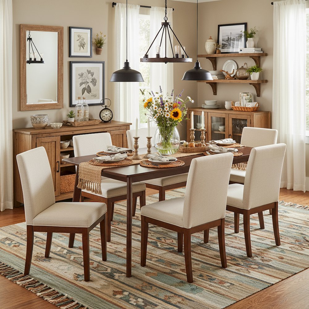 Rectangular Solid Wood Dining Table With Smooth Edges For Kitchen Or Dining