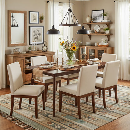 Rectangular Solid Wood Dining Table With Smooth Edges For Kitchen Or Dining