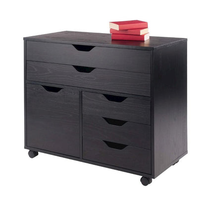 Black Office Storage Cabinet With Drawers, Storage Cabinet On Wheels