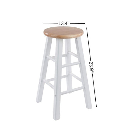 Natural & White Solid Wood Kitchen Stools Set of 2, Bar Chairs, Counter Seating