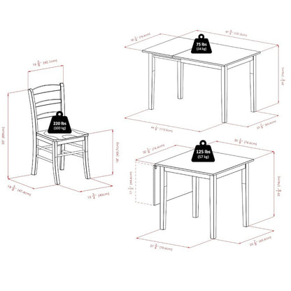 Solid Wood Drop Leaf Dining Table Set For 2 With Chairs In Walnut Finish
