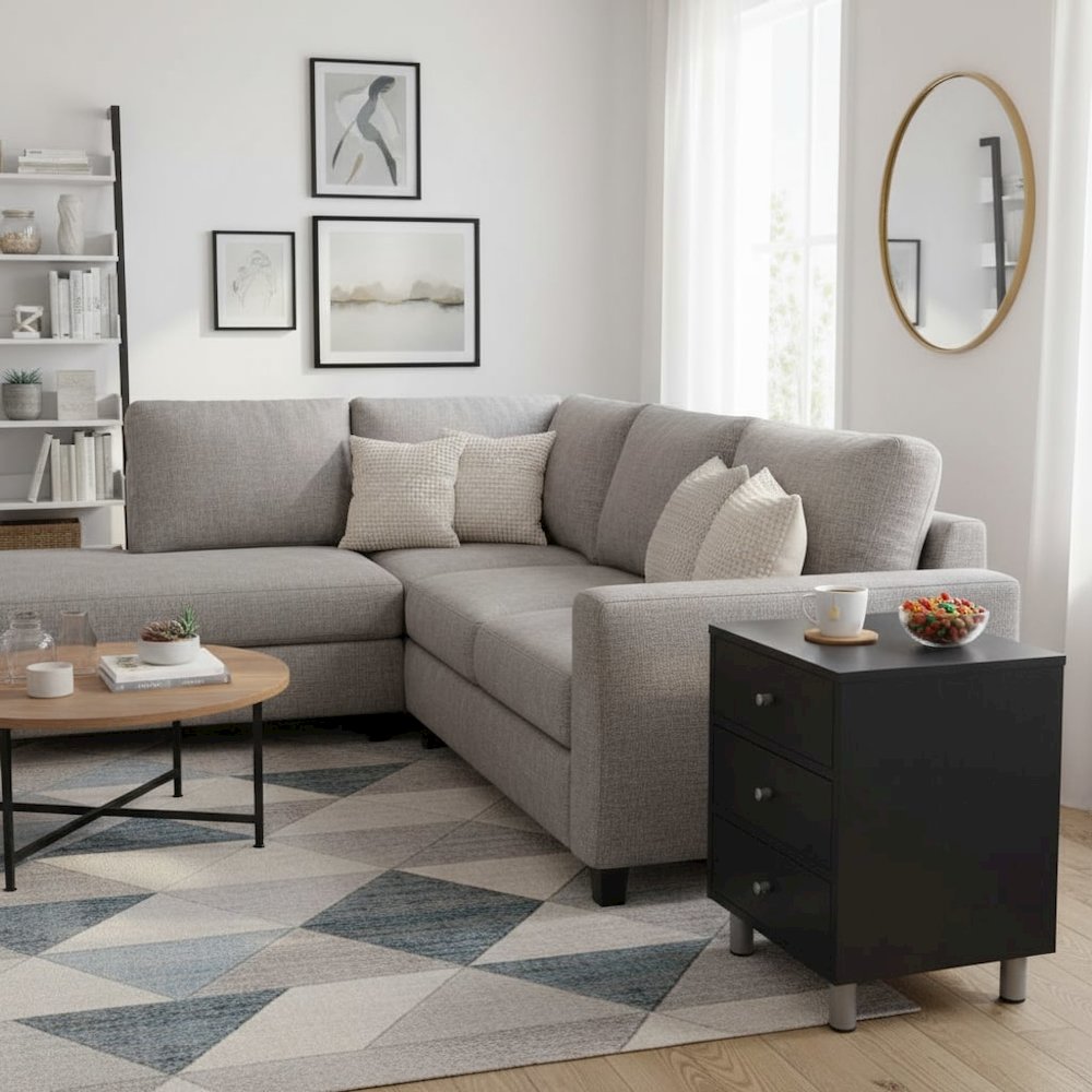 Accent Table, Black Finish, Three Storage Drawers, Small End Table