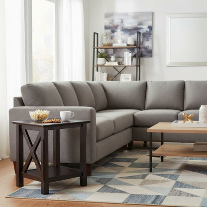 End Table, Brown X-Style Panels, Lower Shelf, Living Room Accent