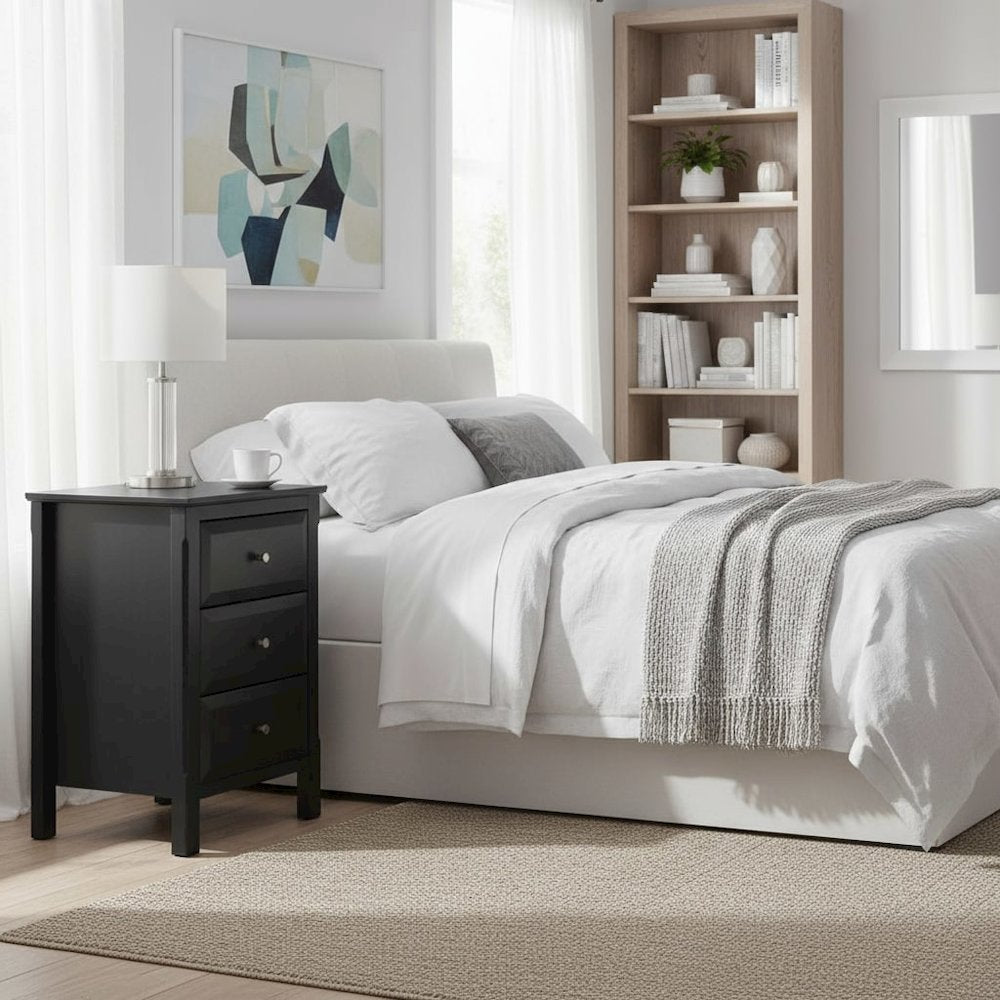 Accent Table, Black Nightstand, Single Drawer, Small Side Table