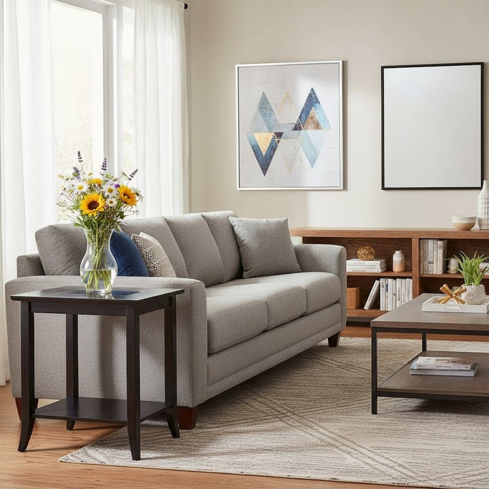 Rectangular End Table, Tempered Glass Top, Lower Shelf, Espresso