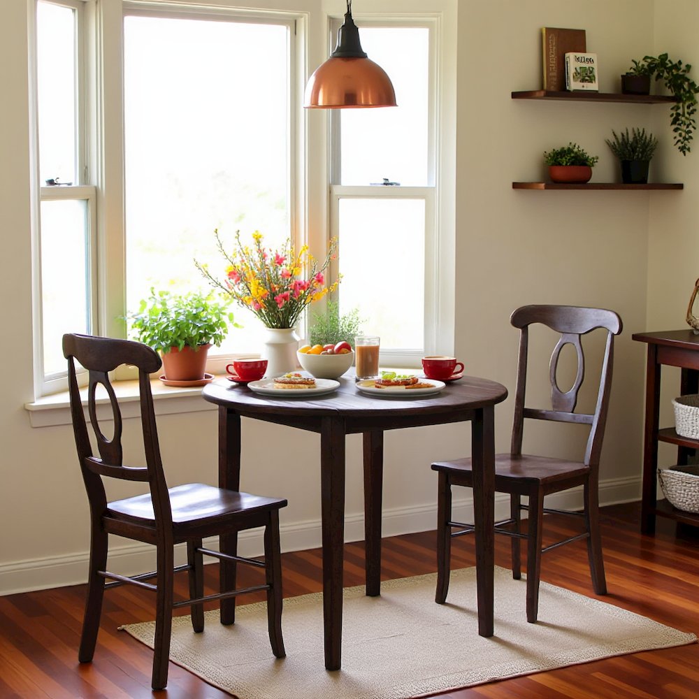 Walnut Drop Leaf Table And Chairs, Small Round Dining Set With 2 Seats