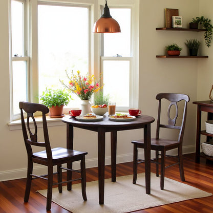 Walnut Drop Leaf Table And Chairs, Small Round Dining Set With 2 Seats