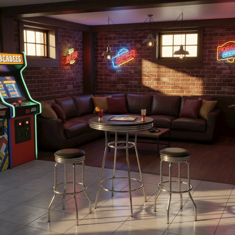 Metal Bar Table And Stools Set With Swivel Chairs, Retro Pub Dining Set