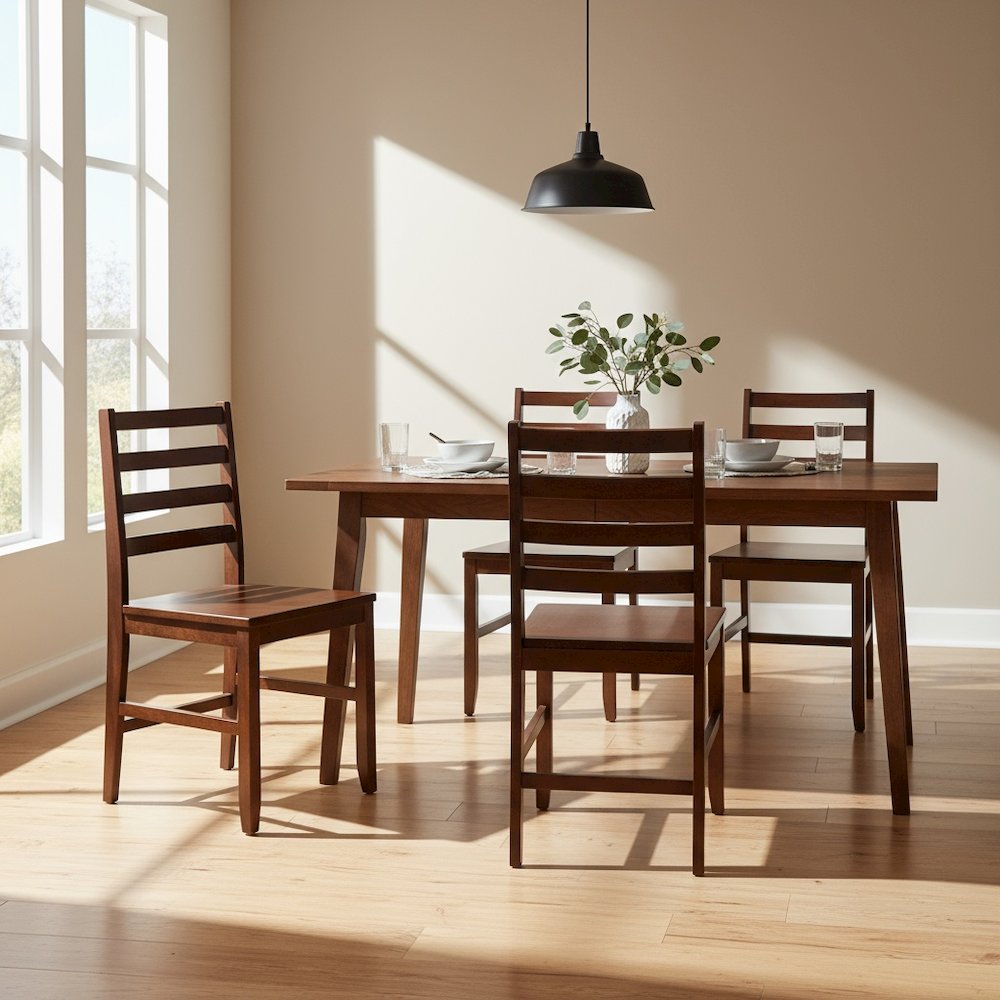 2-Pc Solid Wood Ladder Back Chairs, Walnut Finish