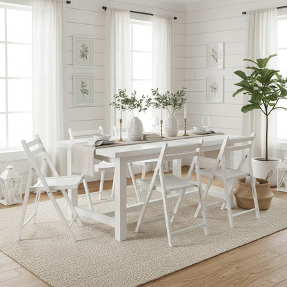 4-PC Folding Chair Set, White Solid Wood, Portable Seating