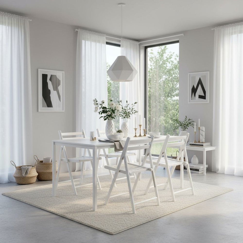 4-PC Folding Chair Set, White Solid Wood, Portable Seating