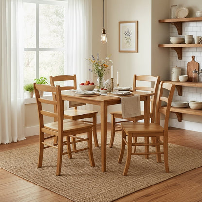 5-PC Dining Set, Brown Square Table, 4 Ladder Back Chairs