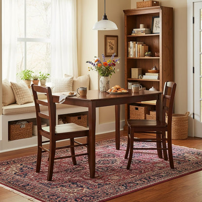 3-Piece Dining Set, Solid Wood Table, Two Ladderback Chairs, Brown Finish