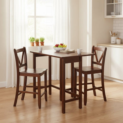 3-Piece Counter Height Dining Set, Drop Leaf Table, Two Stools, Solid Wood
