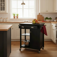 Kitchen Cart, Black Wainscot Panel, Drawer, Adjustable Shelves, Storage Cabinet