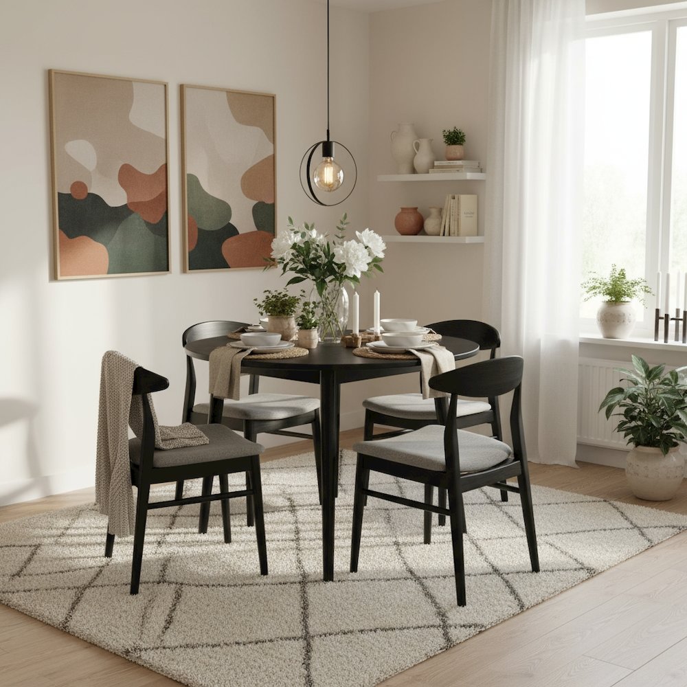 Round Drop Leaf Dining Table, Black, Tapered Legs, Small Space